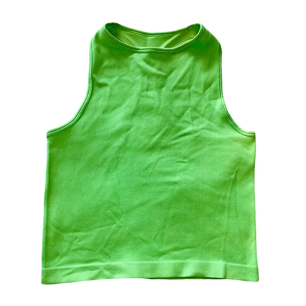 NWOT FREE PEOPLE LIME GREEN RIBBED CROPPED HALTER TANK TOP // SIZE XS💚